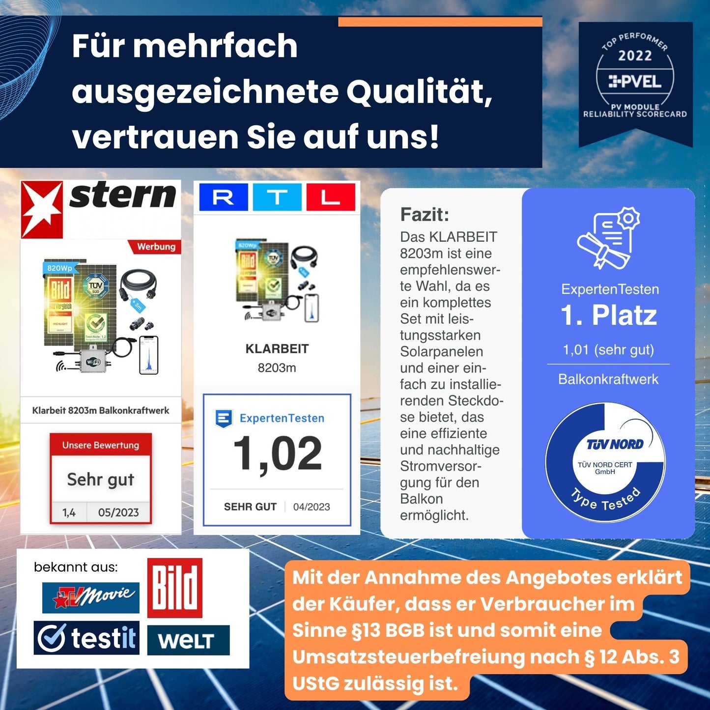KLARBEIT - 2x Jinko Solar Black Frame 445 Wp + Kabel + AP Systems Inverter 800W + Flat