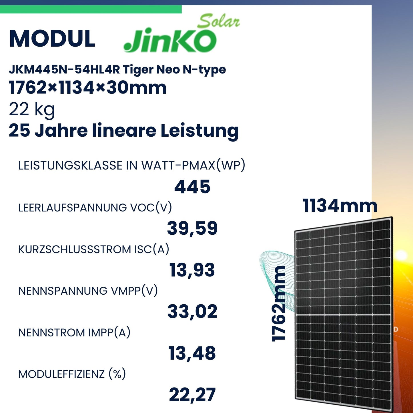 KLARBEIT - 2x Jinko Solar Black Frame 445 Wp + Kabel + Deye Inverter 800W