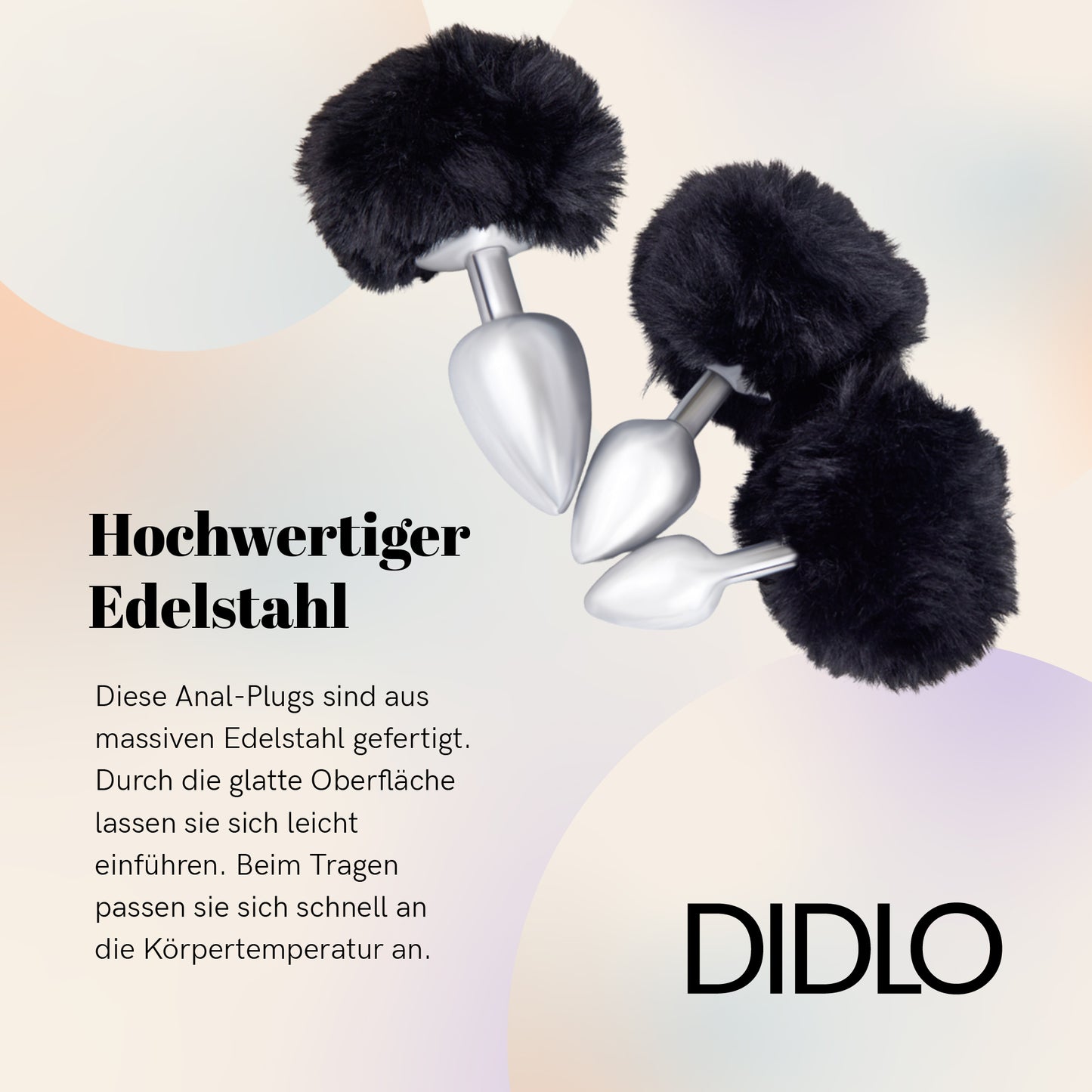 Didlo - Anal Plug mit Puschel schwarz SET