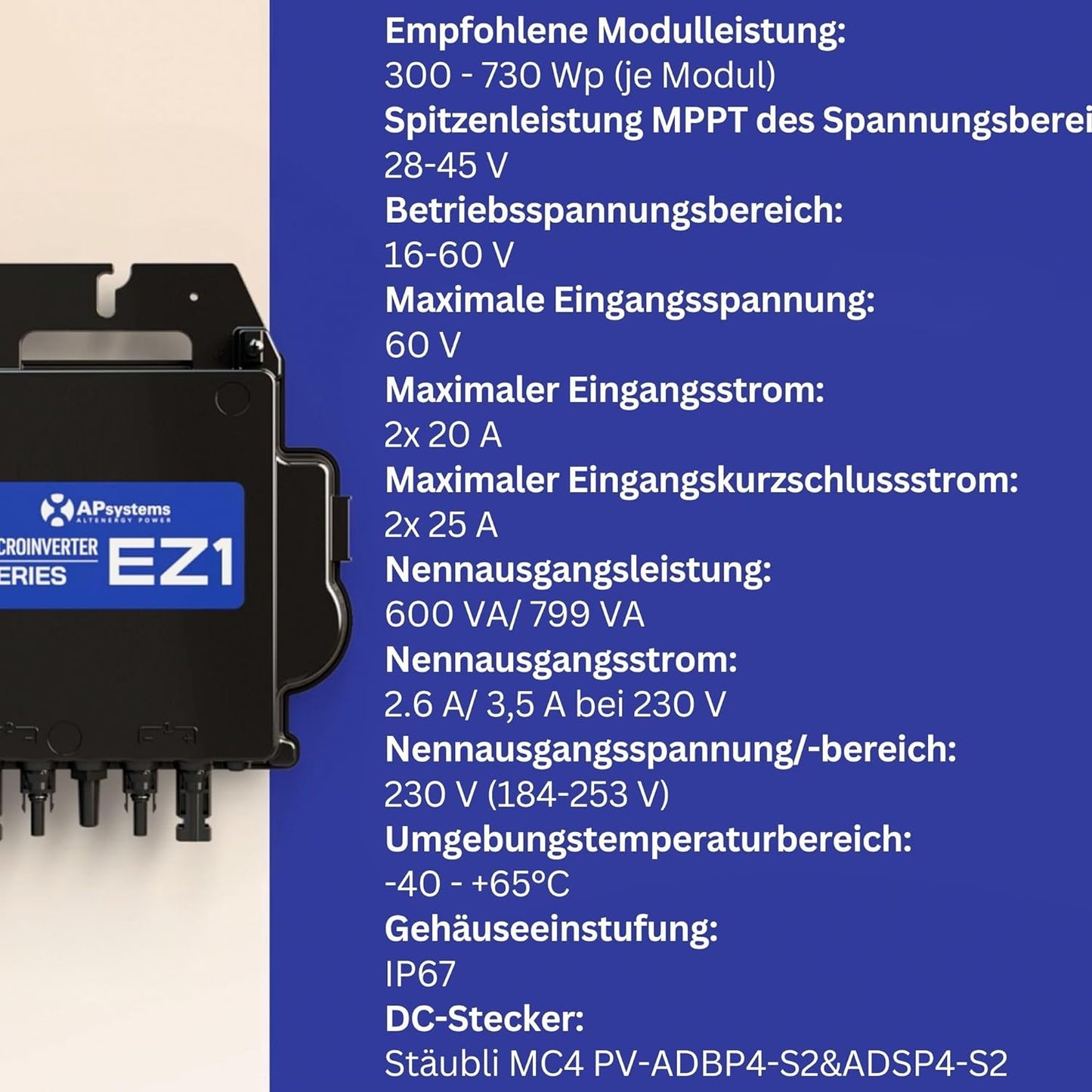 AP Systems Wechselrichter 800 Watt mit integriertem WLAN und Bluetooth - EZ1-M